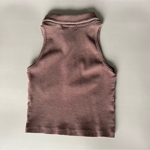 Brown Ribbed‎ Polo Sleeveless Top - Size S - Picture 3 of 4